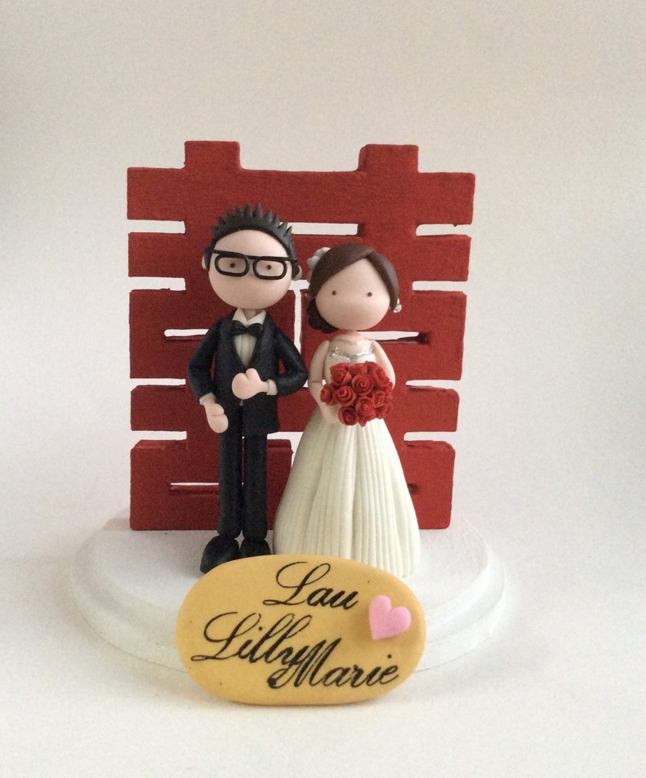 Wedding Cake Topper With Chinese Wording Double Happiness - Not Edible ( Made To Order)